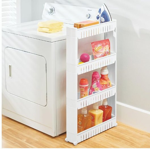 mDesign white slim rolling laundry cart